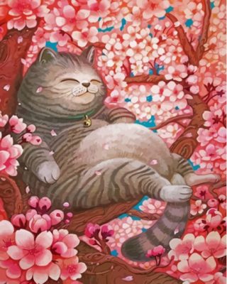 Fat Cat In Cherry Tree Paint By Numbers