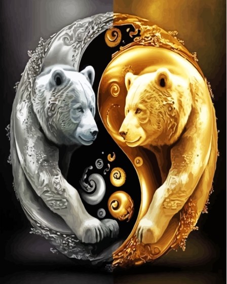 Gold And Silver Bears Yin And Yang Paint By Numbers