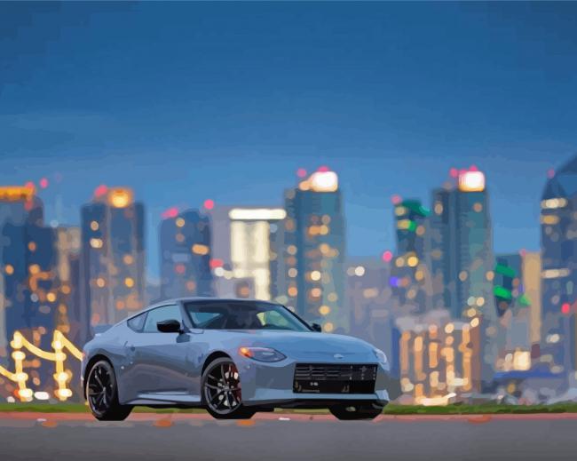 Grey Nissan Z With City View Paint By Numbers