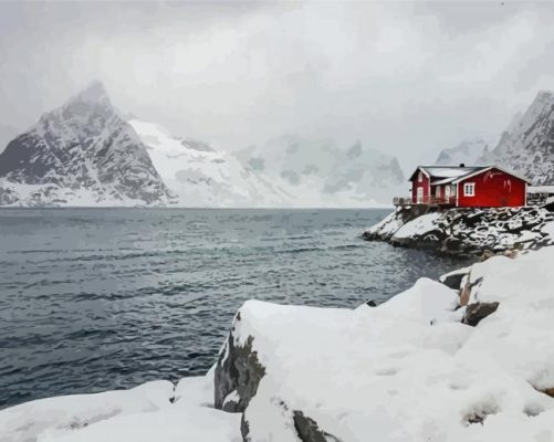 Isolated House In Snow Paint By Numbers