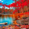 Lake In Red Forest Paint By Numbers