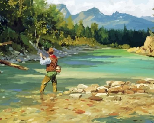 Mountain Fishing Art Paint By Numbers