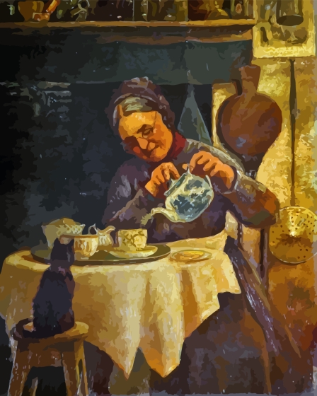 Old Woman Pouring From Teapot Paint By Numbers