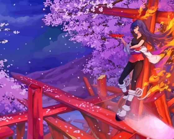 Purple Blossom Moon With Anime Girl Paint By Numbers