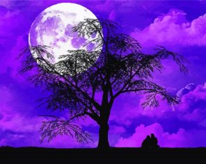 Purple Moon And Tree Silhouette Paint By Numbers