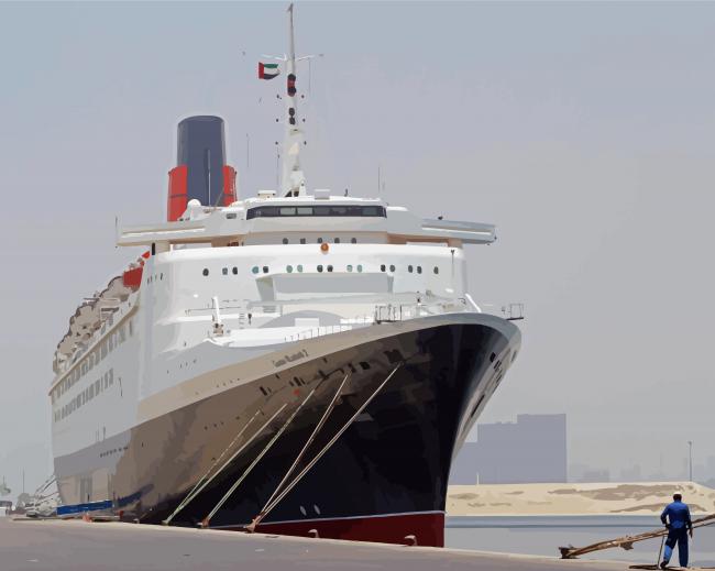 QE2 Liner At Harbour Paint By Numbers