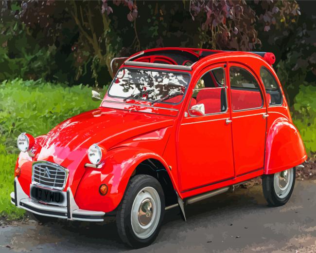 Red Citroen 2cv Car Paint By Numbers