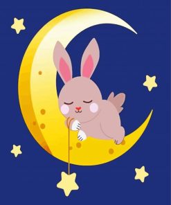 Sleepy Cartoon Rabbit On Moon Paint By Numbers