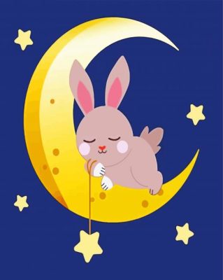 Sleepy Cartoon Rabbit On Moon Paint By Numbers