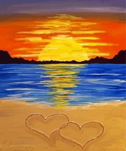 Sunset Hearts On Beach Paint By Numbers