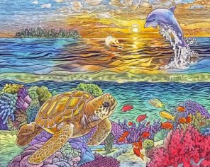 Turtle And Dolphin Art Paint By Numbers