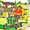 Vintage Man Mowing Grass Paint By Numbers
