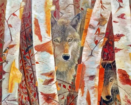 Wolves Among Birches Paint By Numbers