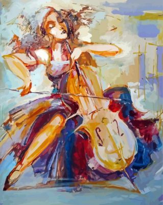 Abstract Girl Playing Double Bass Paint By Numbers