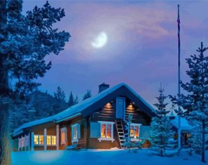 Aesthetic Norwegian Cabin In Snow Paint By Numbers