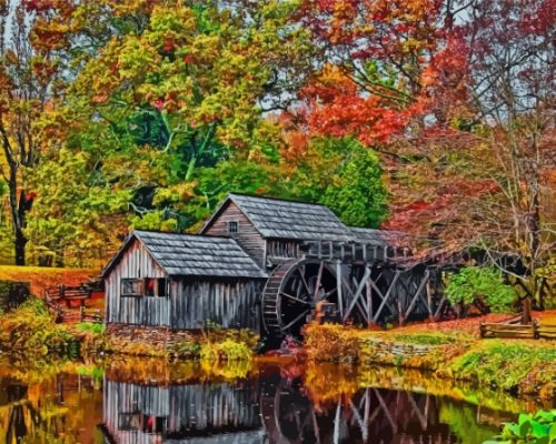 Blue Ridge Mill In Fall Paint By Numbers