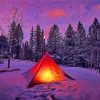 Camping In Snow At Night Paint By Numbers