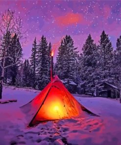 Camping In Snow At Night Paint By Numbers
