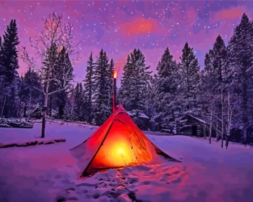 Camping In Snow At Night Paint By Numbers