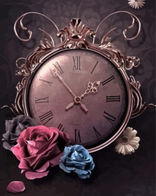 Clock And Flowers Paint By Numbers