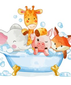 Cartoon Animals In Tub Paint By Numbers
