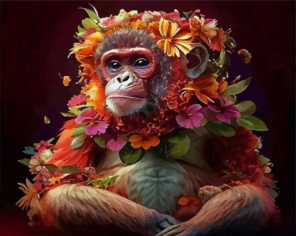 Floral Monkey Paint By Numbers
