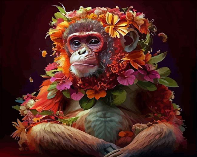 Floral Monkey Paint By Numbers