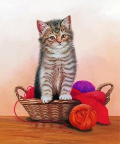 Kitten With Yarn Basket Paint By Numbers