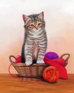 Kitten With Yarn Basket Paint By Numbers