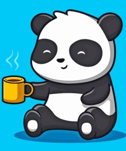 Panda Bear Animal Drinking Coffee Paint By Numbers