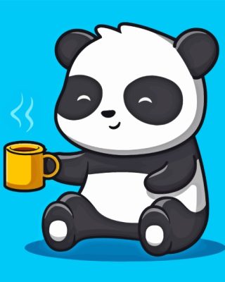 Panda Bear Animal Drinking Coffee Paint By Numbers