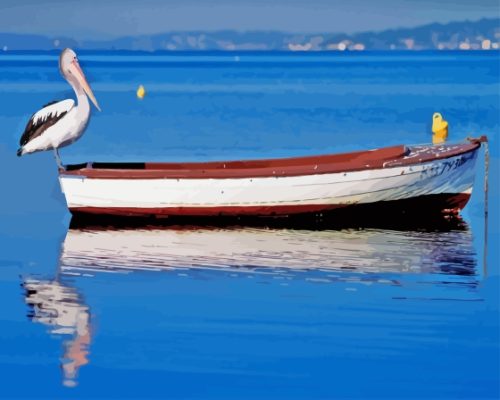 White Rustic Boat On Lake Paint By Numbers