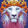 White Lion Wearing A Golden Crown Paint By Numbers