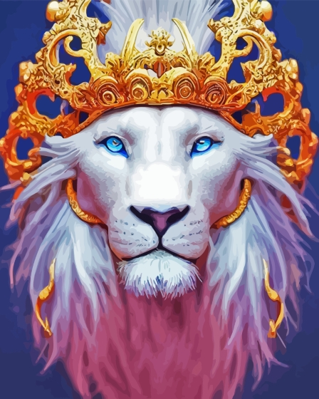 White Lion Wearing A Golden Crown Paint By Numbers