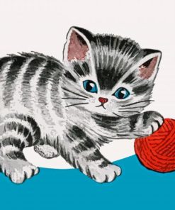 Black And White Kitten With Yarn Paint By Numbers