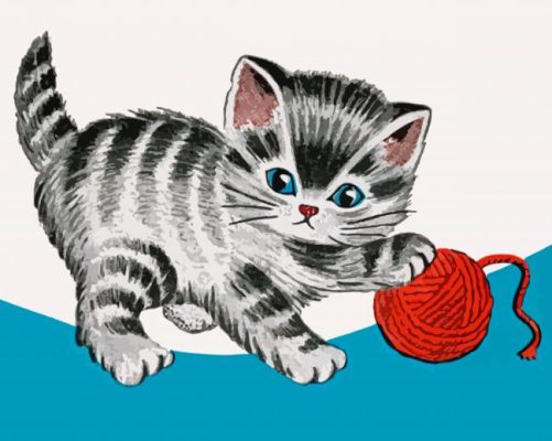 Black And White Kitten With Yarn Paint By Numbers