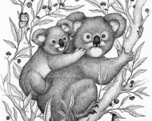 Black And White Koala Mother And Baby Paint By Numbers