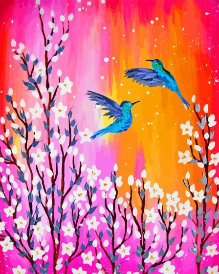 Blossom And Blue Birds Paint By Numbers