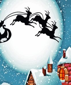 Reindeer Sleigh Santa Claus Silhouette Paint By Numbers