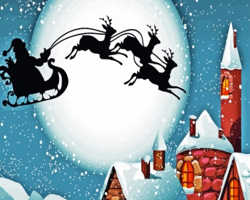 Reindeer Sleigh Santa Claus Silhouette Paint By Numbers