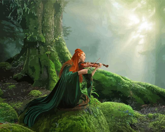 Woman Playing Violin In The Woods Paint By Numbers