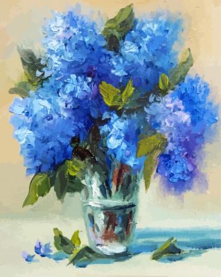 Abstract Blue Hydrangea Flowers In Vase Paint By Numbers