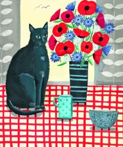 Black Cat And Flower Vase Paint By Numbers
