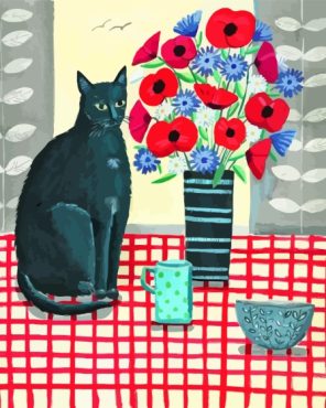 Black Cat And Flower Vase Paint By Numbers