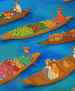 Cartoon Bangkok Floating Market Paint By Numbers