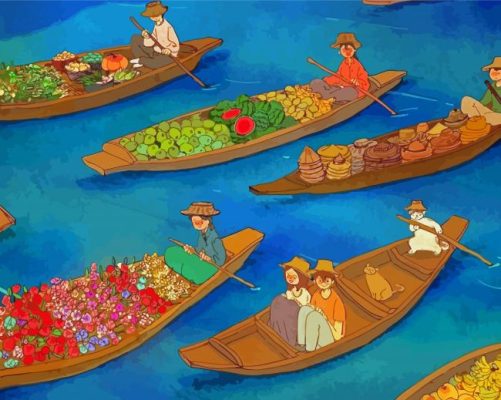 Cartoon Bangkok Floating Market Paint By Numbers