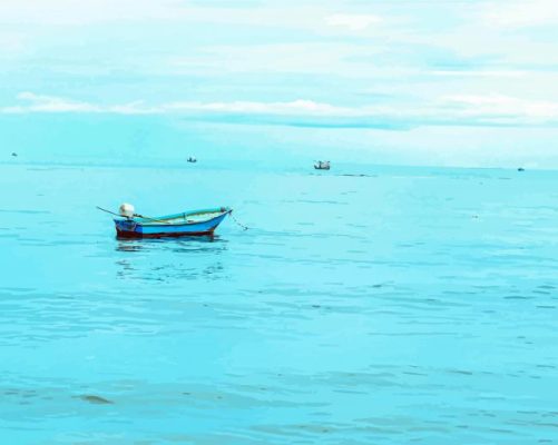 Fishing Blue Boat And Blue Sky Paint By Numbers